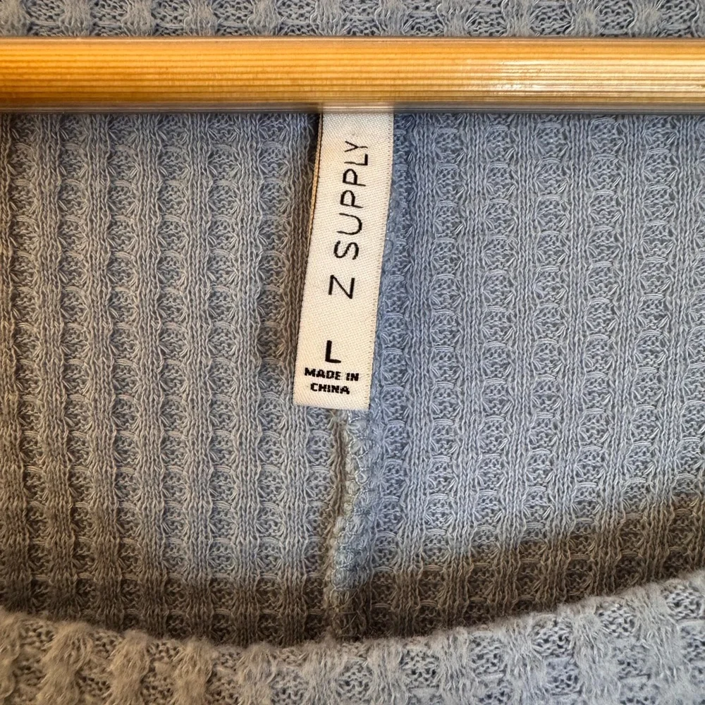 Z Supply Light Blue Tie-Front Waffle Knit Top - Picture 4 of 6